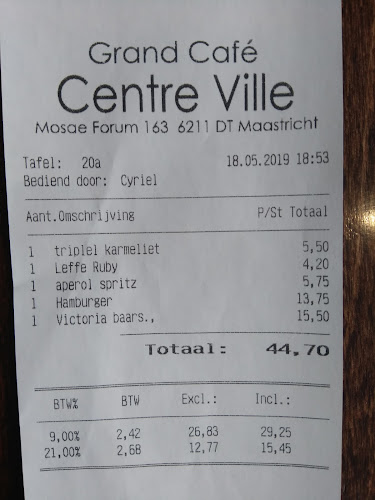 Opinii despre Grand Café Centre Ville în Maastricht - Horeca